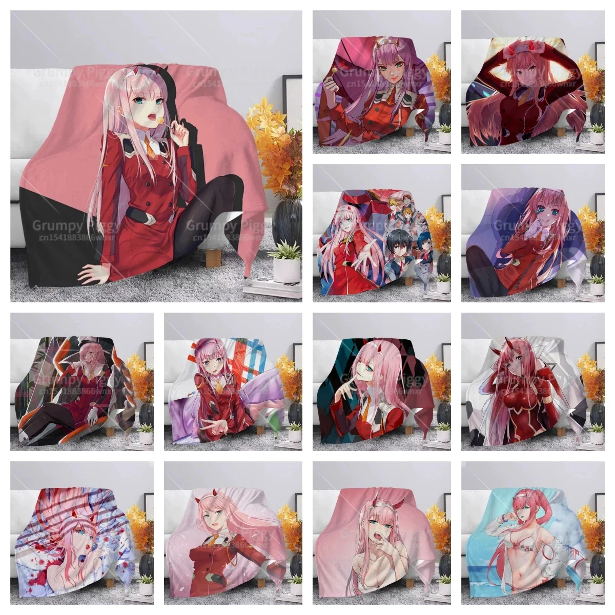 

CLOOCL Anime Darling In The FranXX Warm Flannel Blanket 3D Print Zero Two Throws Blanket Office Nap Blanket Sherpa Blanket Quilt