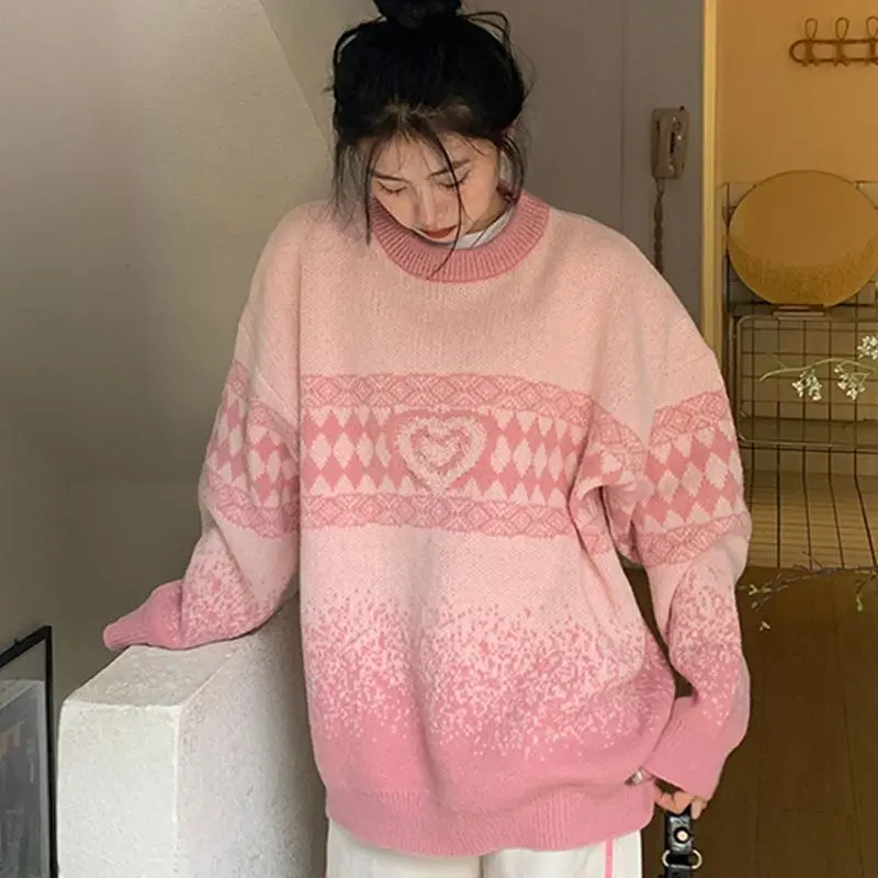

Sweaters Women O-neck Loose Long Sleeve Knitted Pullovers Streetwear Harajuku Casual Jumper Y2k Top 2023 New