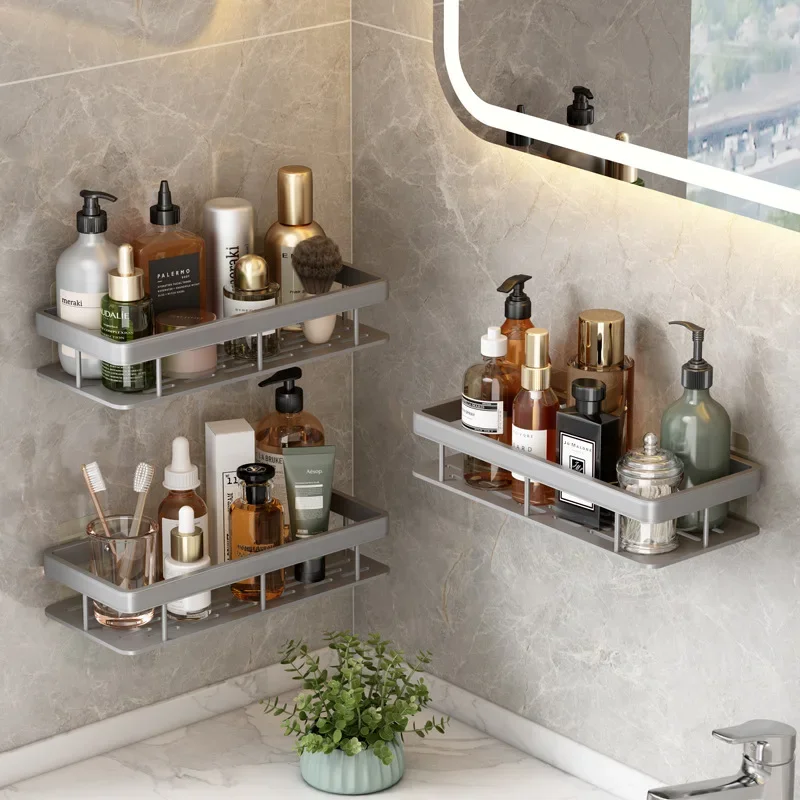 Wall shelf Wall Mounted 2 Tier Shelf No Drill Bathroom Shampoo Holder Floating Shelf Bathroom Kitchen Organizer