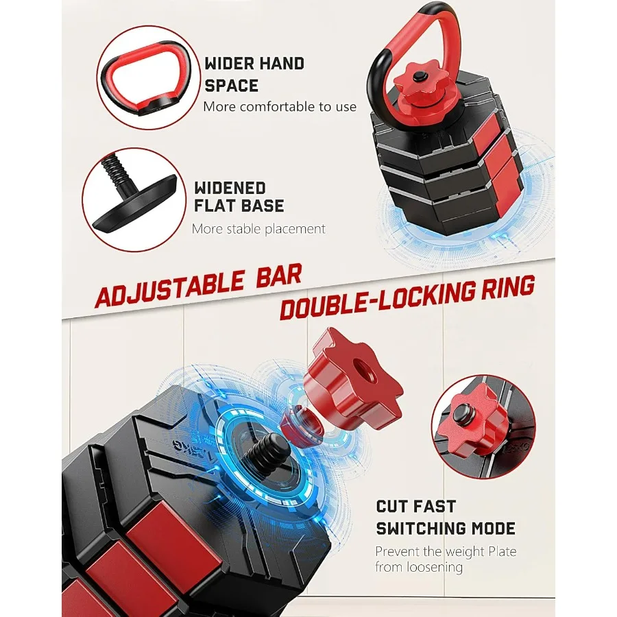 4-in-1 Adjustable Dumbbell Set – Octagonal Anti-Roll Design, Non-Slip Grip, Versatile Weights with Barbell, Kettlebell, Push-Up