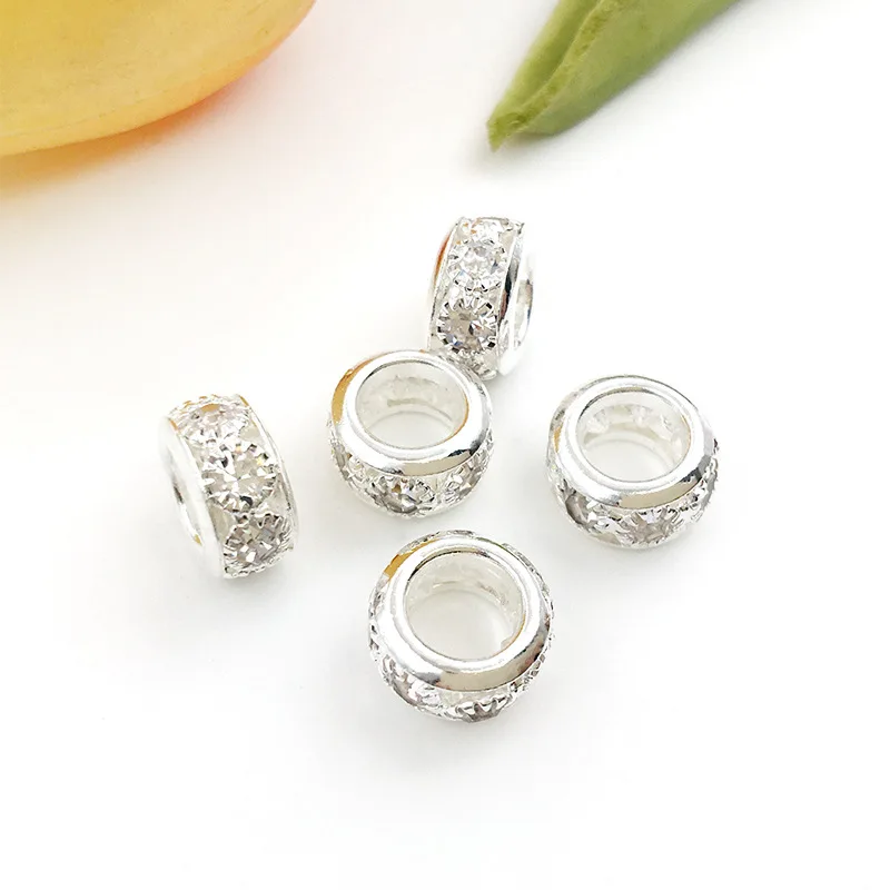 10 шт., разделительная бусина со стразами и большим отверстием, стиль 6x10 мм, трансграничный европейский и американский стиль, свободные аксессуары из бисера «сделай сам»