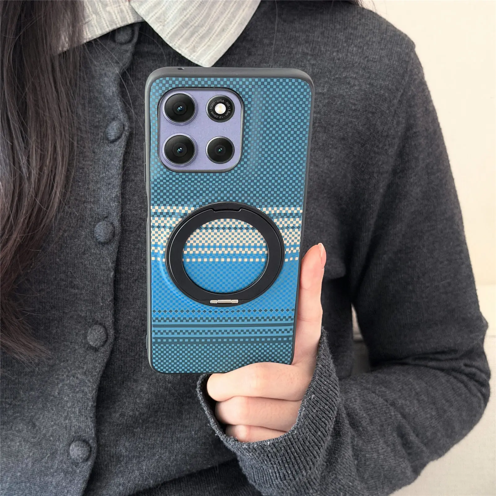 Magnetic Rotating Stand Shockproof Braided Texture Phone Case