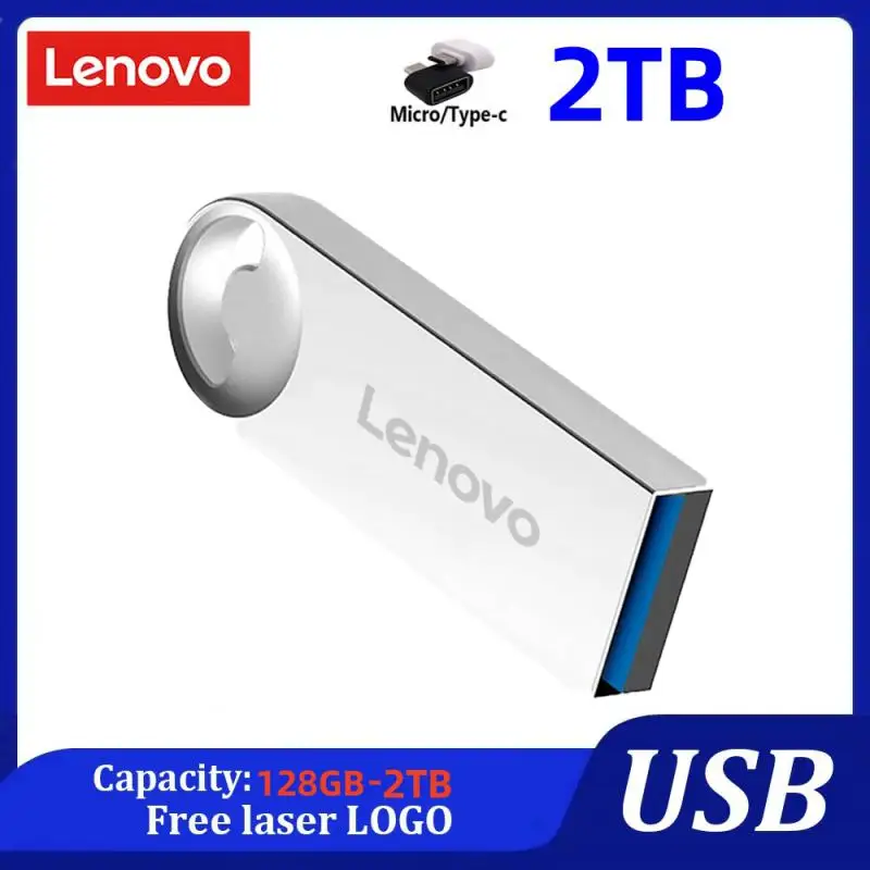 Lenovo 2Tb Usb Flash Drives Mini Metal Real Capacity Memory Stick 128Gb Pen Drive Regalo Aziendale Creativo Silver Storage U Disk