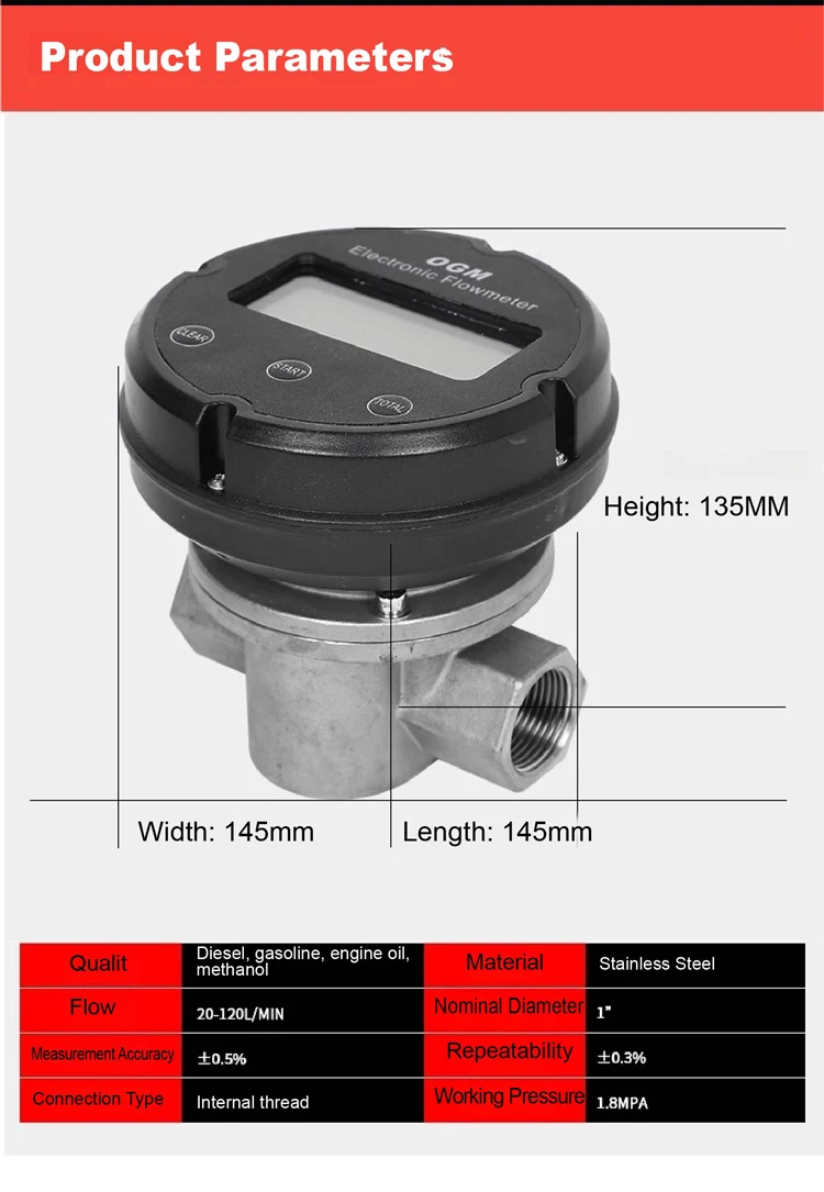 1″ Plastic Electronic Turbine Flowmeter Oval Gear Flow Meter for Diesel Fuel Dig