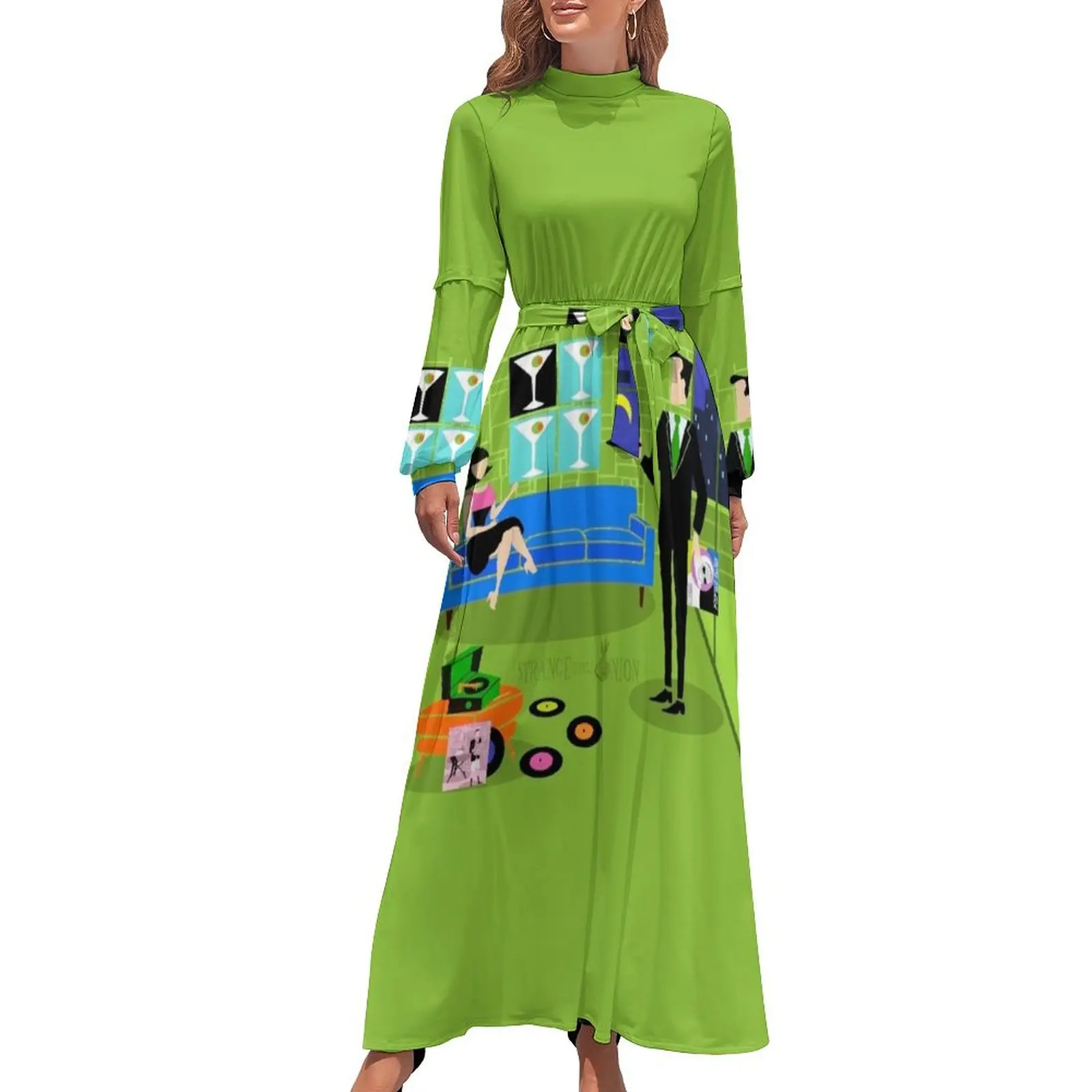 thumbnail image 1 of Vestido largo de noche con dibujos animados urbanos retro para mujer, vestido de verano para uso diario, 1 of 5