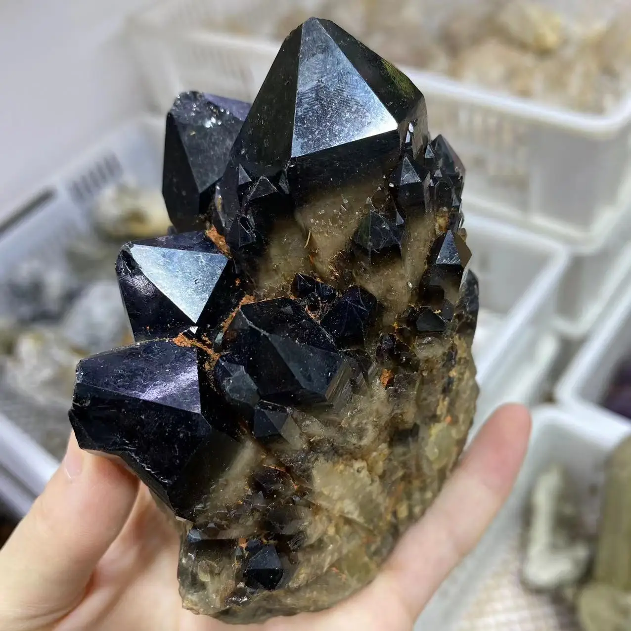 

Natural Black Crystal Pineapple Cluster Quartz Energy Ore Specimen Reiki Healing Decorative Gift