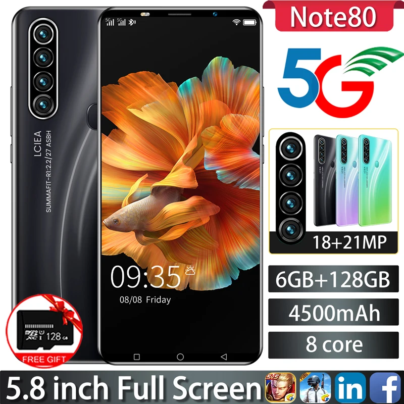 Смартфон Note 80 2022 дюйма 5 8 мАч 6 + 4500 Гб 18 21 Мп | Мобильные телефоны и аксессуары