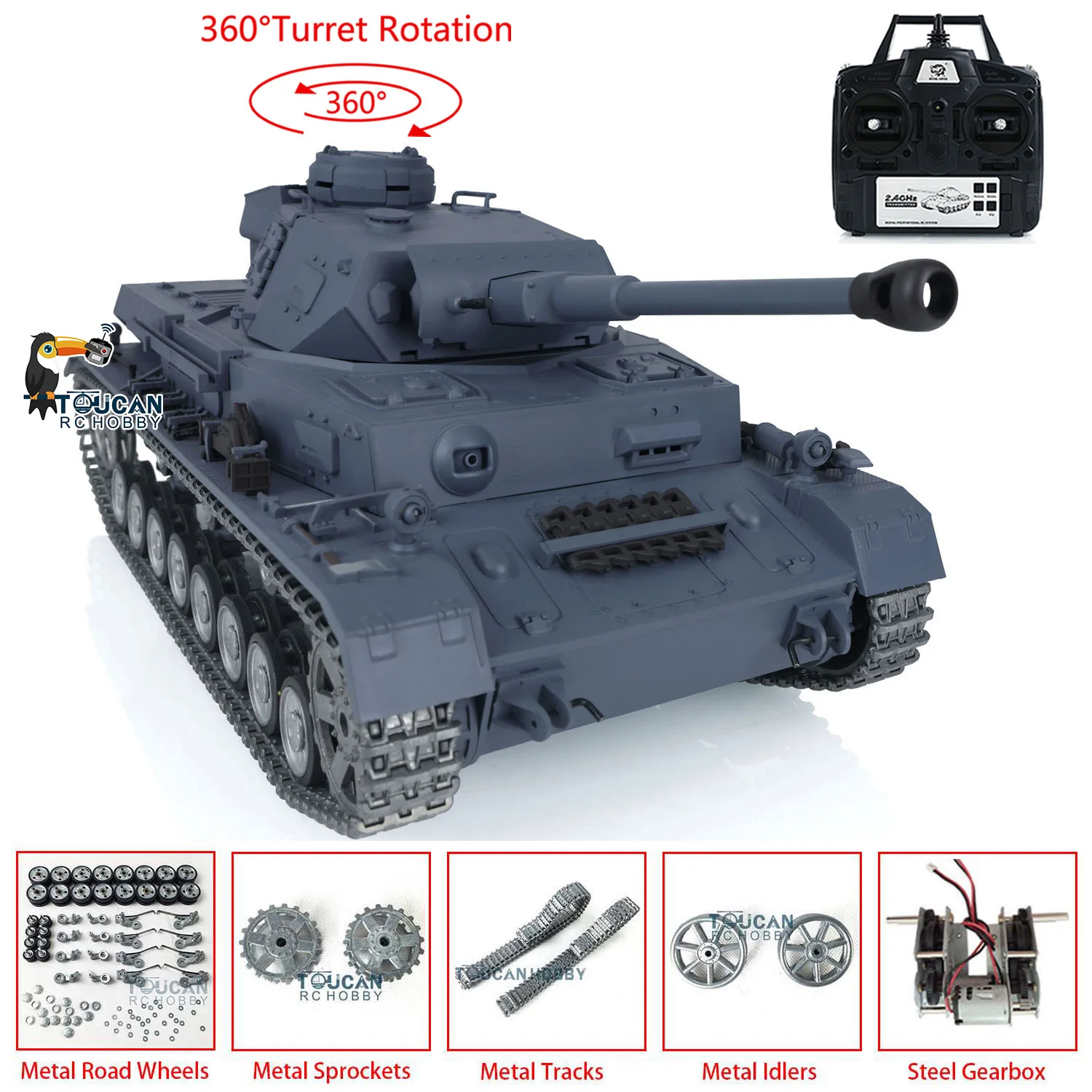 헝롱 1/16 스케일 무선 조종 탱크 7.0 커스텀 팬저 IV F2 3859 메탈 트랙 휠 무선 조종 자동차 모델 RC 장난감