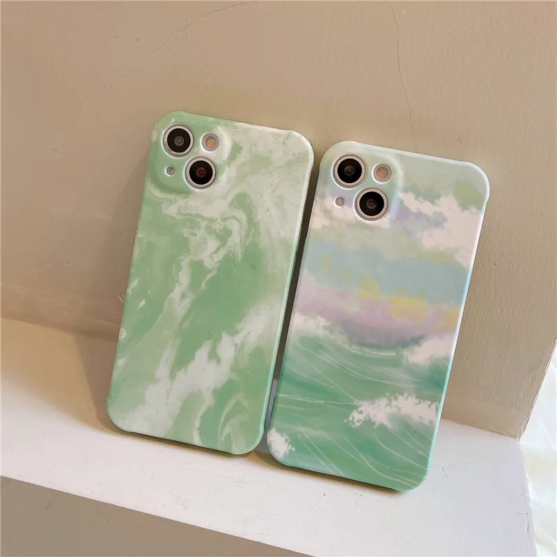 

Water stick soft shell green oil painting Phone Case For iphone 14 13 12 11 Pro Max X XR XSMAX 7 8 Plus SE TPU Case Cover