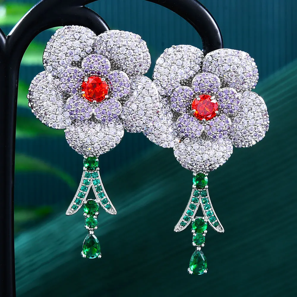 

Missvikki Cute Bloom Flower Luxury Earrings for Daily Accessories High Quality Charm Gorgeous Full CZ Noble Lady Bridal Jewelry