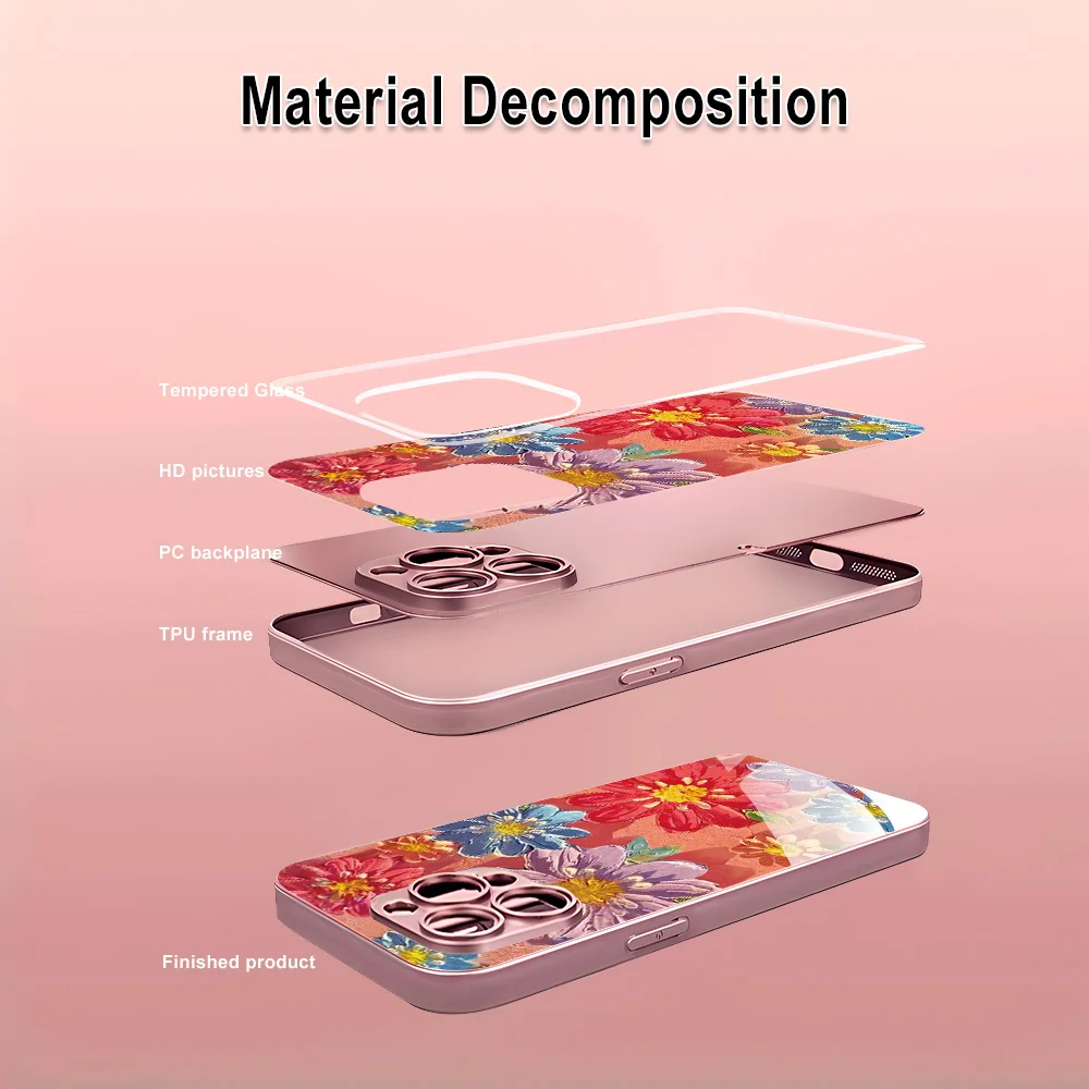 Elegant Tempered Glass Floral Phone Case Cover