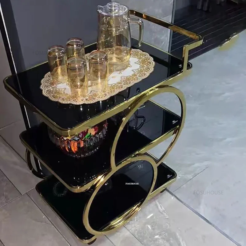 Luxury High-end Hotel Trolley KTV Commercial Dining Cart Home Stainless Steel Glass Wine Cart Restaurant Iron Delivery Trolley O