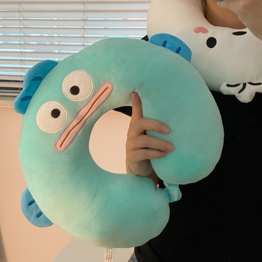 Comfortable Pochacco U-shaped Pillow Stuffed Anime Hangyodon Nap Pillow Travel Neck Pillow Japanese Style Portable Cute 2