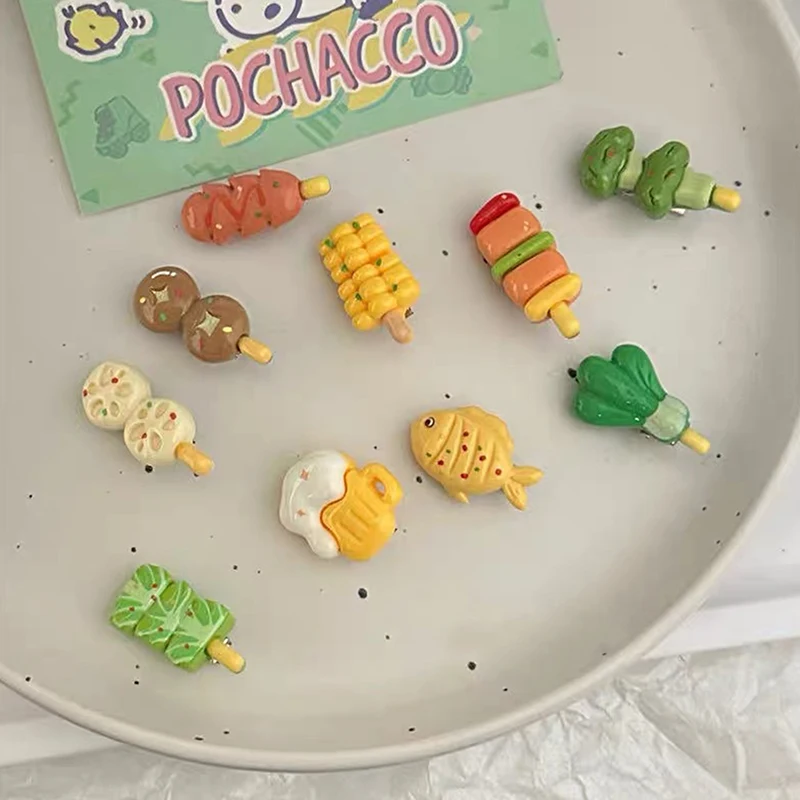 

New Mini Pieces Of Food Cute Barbecue Food Skewered Grilled Fish Resin Hair Clip Bangs Clip, Broken Hair Clip, Edge Clip