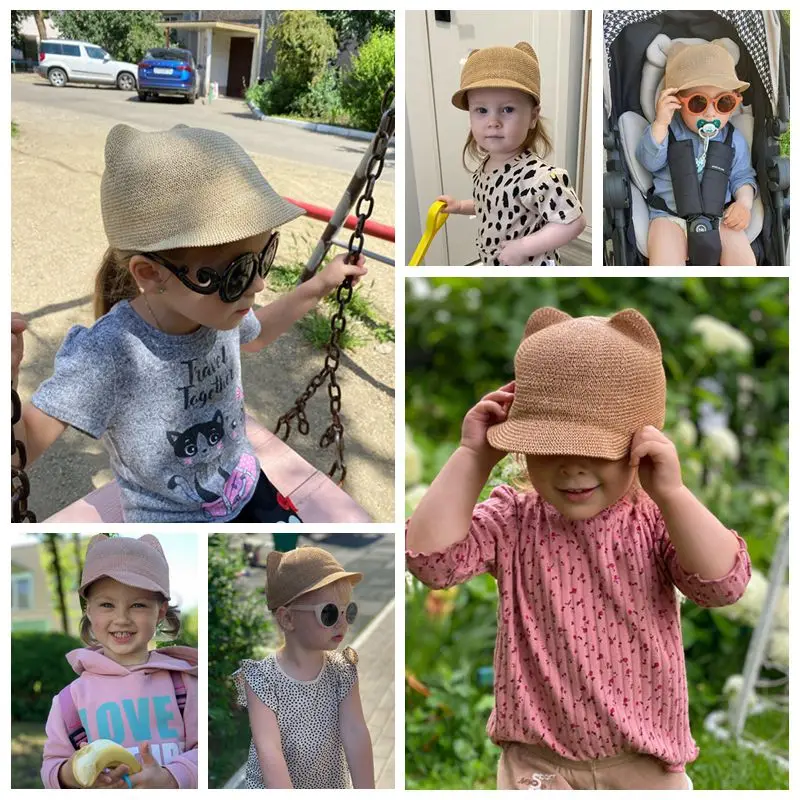 Straw Baby Hat Summer Kids Boy Girl Sun Hat Ears Beach Kids Panama Hats Children Baseball Cap baby hat kids sun hat baseball cap