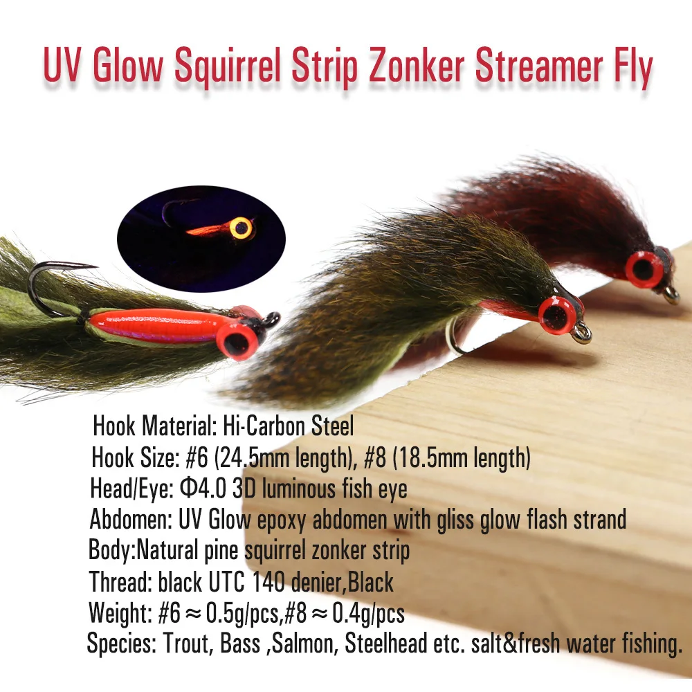 Wifreo #6 #8 UV Glow Pine Squirrel Strip Zonker Fly Streamers Trout Salmon  Steelhead Pike Sea Fishing Flies Lures Bait Olive - AliExpress