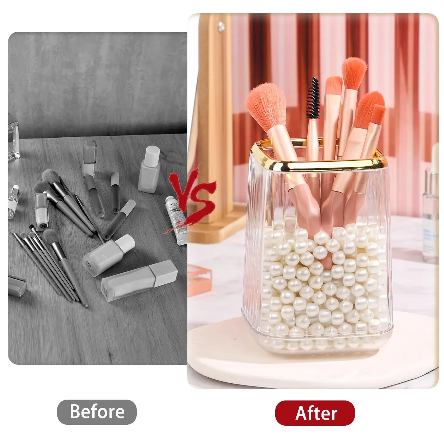 Makeup Brush Bucket Storage Tube Dressing Table Office Desktop Pen Holder Cosmetics Storage Box 5