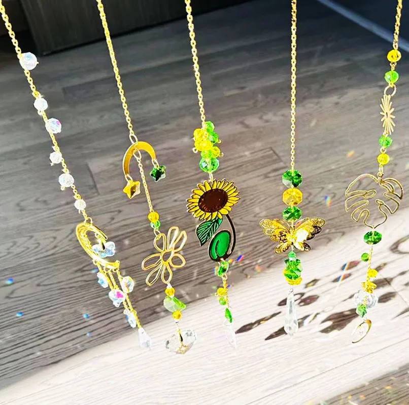 Golden Moon Suncatcher Summer Window Decoration Sunflower Butterfly Pendant Hanging Suncatcher Garden Decoration Xmas Gift