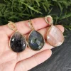 Natural Gemstone Charm Pendant, Obsidian Sunstone Amazonite Amethyst Healing Crystal Charm for Necklace, DIY Jewelry Findings 3