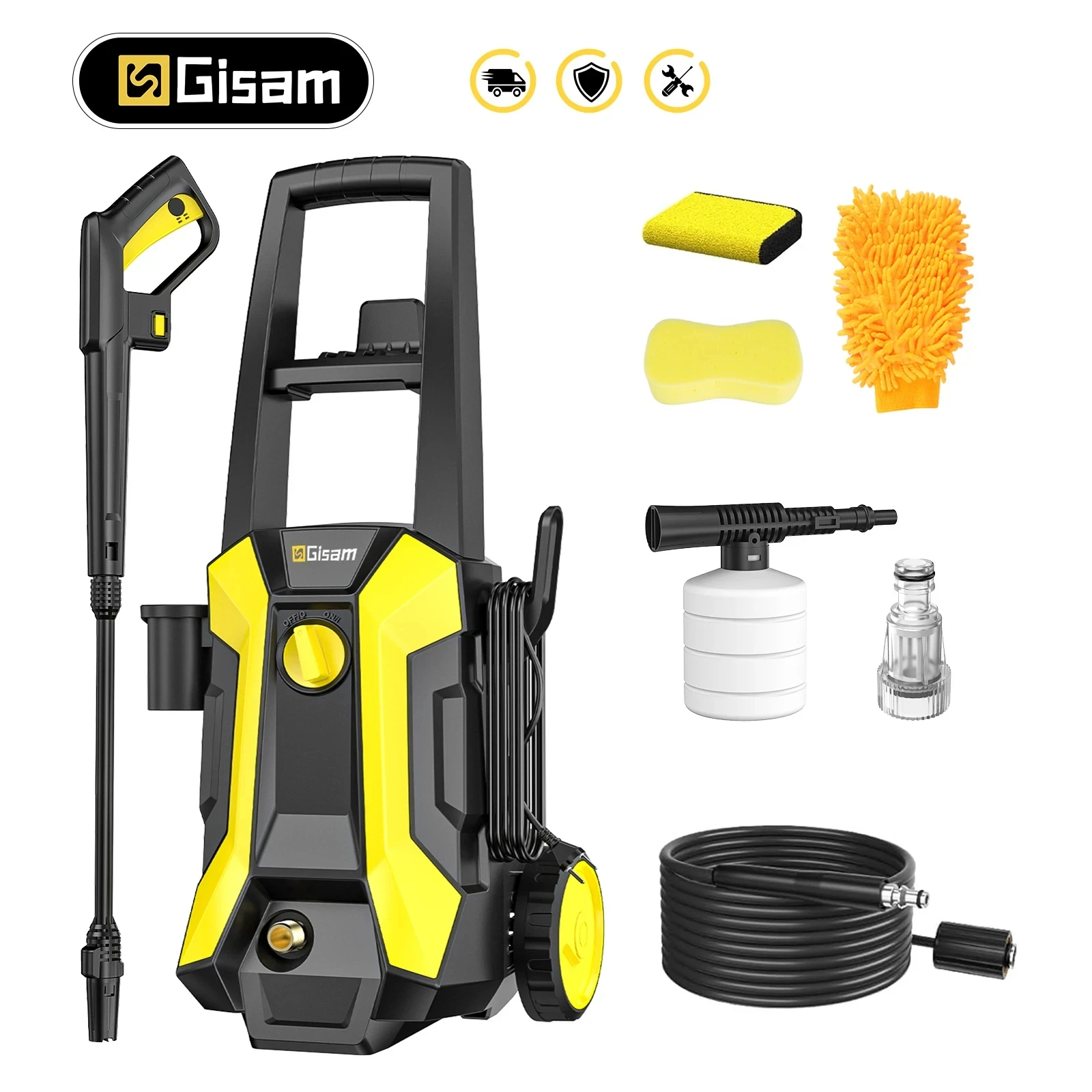Gisam 2200W Electric Pressure Washer with Spray Gun and 180° Adjustable Nozzle