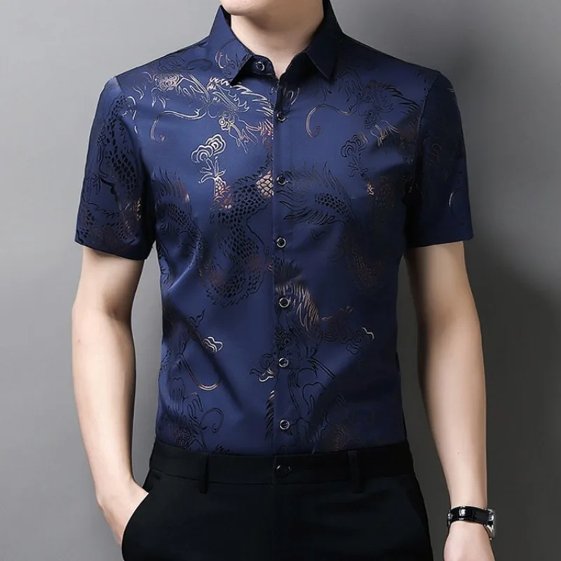 Spring Autumn Short Sleeve Fashion Collar Men's Clothing Popularity Casual Button All Match Printed Loose Y2K Rope Hombre Shirts