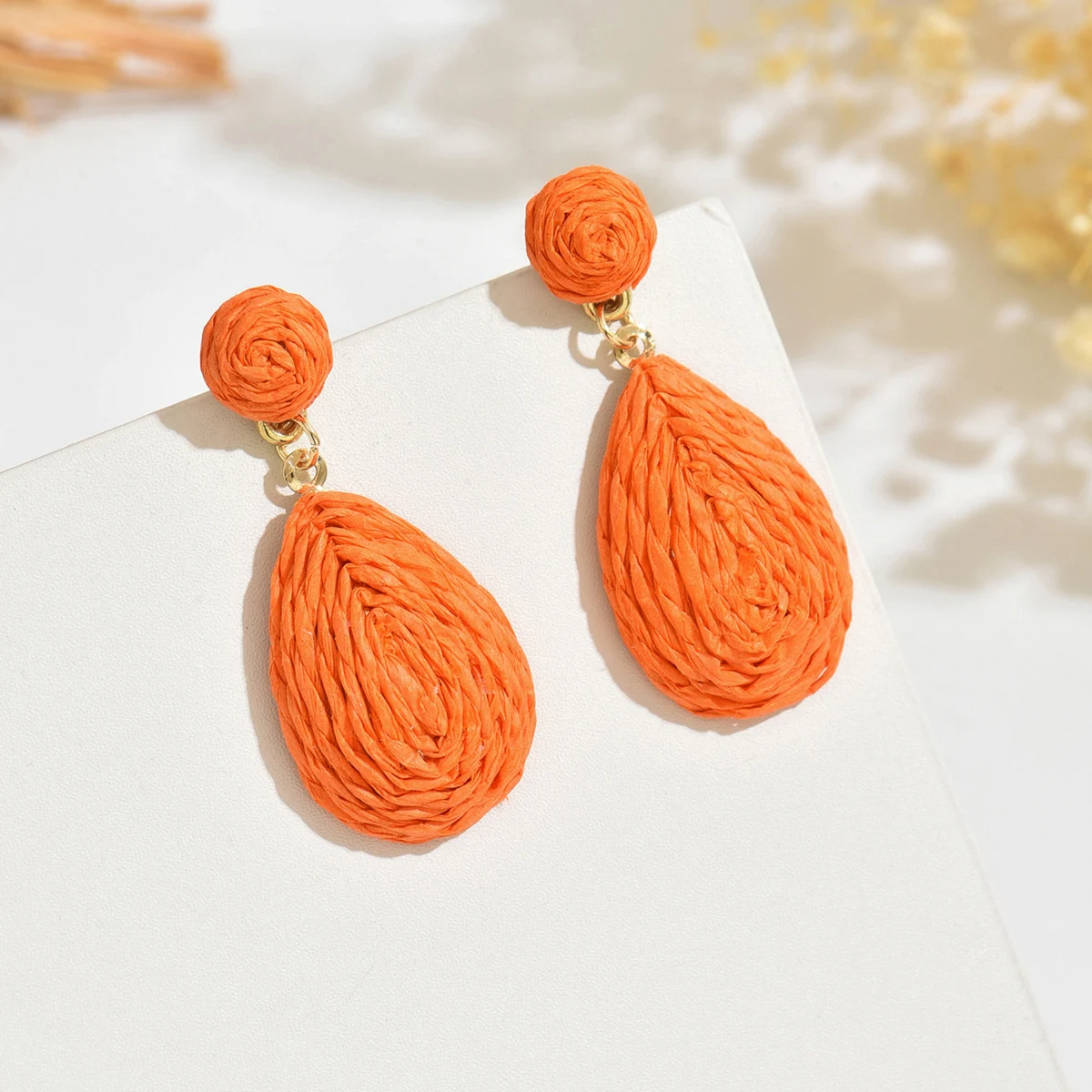 Bohemia Elegant Raffia Water Drop Earrings for Women Fashion Handmade Rattan Knit Earrings Summer Holiday Jewelry Accessories