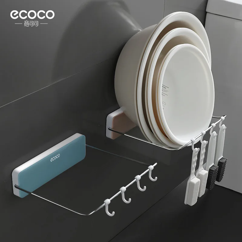 

Ecoco Wall-mount Washbasin Organizer Multifunction Kitchen Basin Storage Rack Washbasin Holder with Hooks Bathroom Accessories