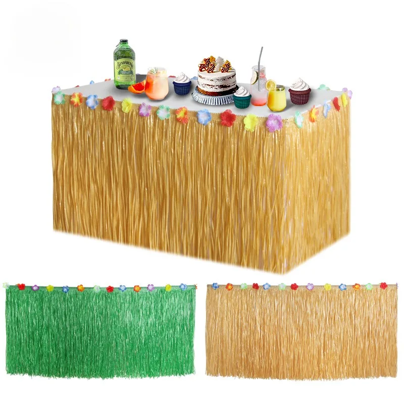 Straw Luau Table Skirt Decor 1