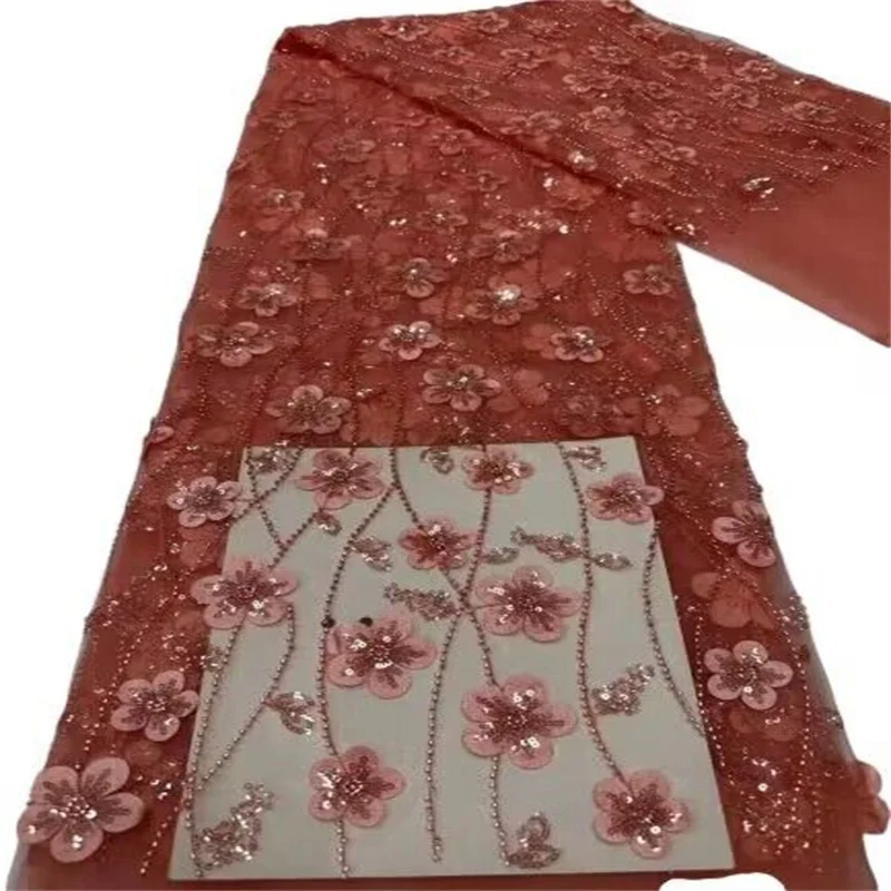 

Nigerian Sequins Mesh Lace Fabric Beads High Quality Lace African Lace French Tulle Embroidery Lace Fabrics For Party Dress Sew