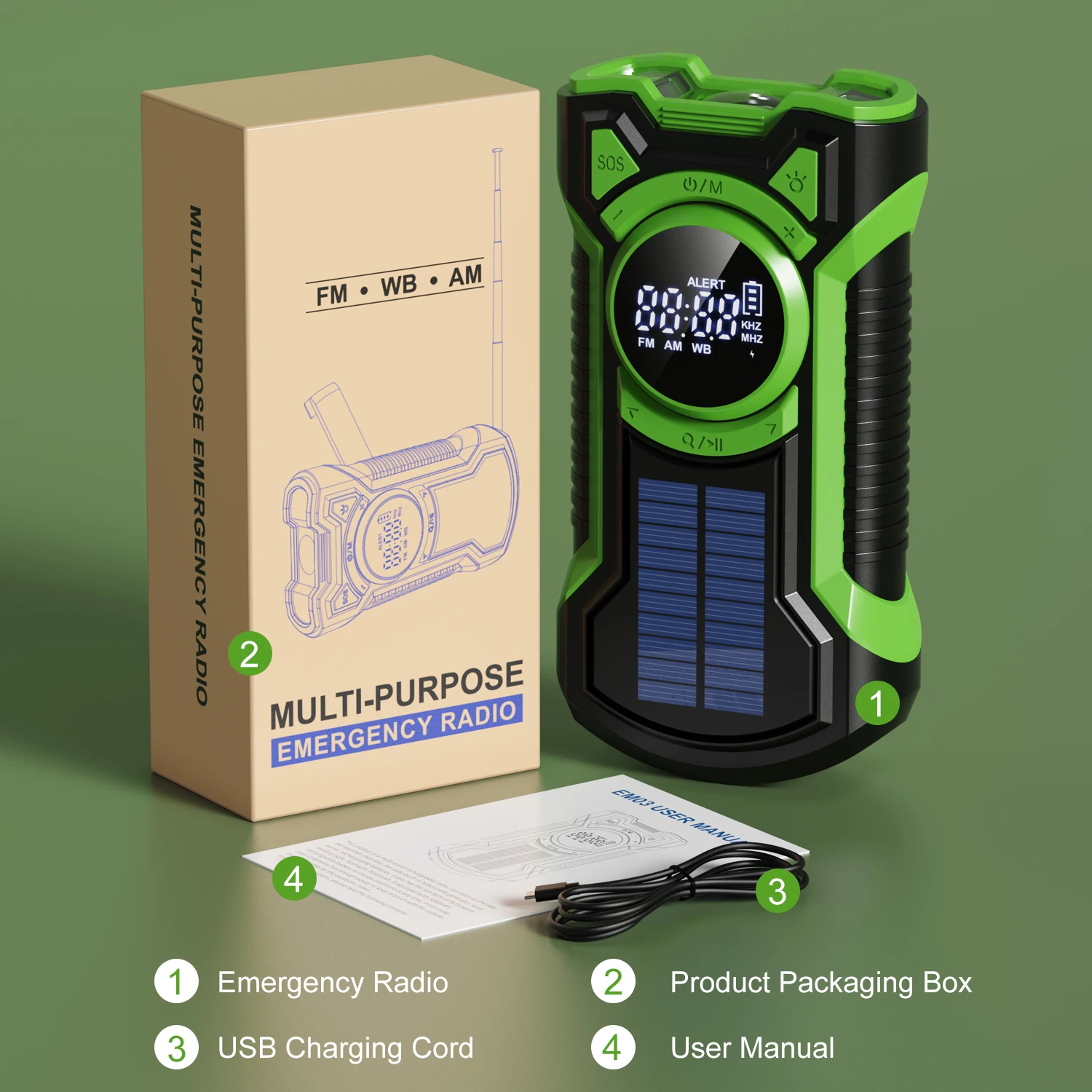 รูปสินค้า วิทยุฉุกเฉินพลังงานแสงอาทิตย์ 5000mAh กันน้ำกันฝุ่น บลูทูธ 5.3
