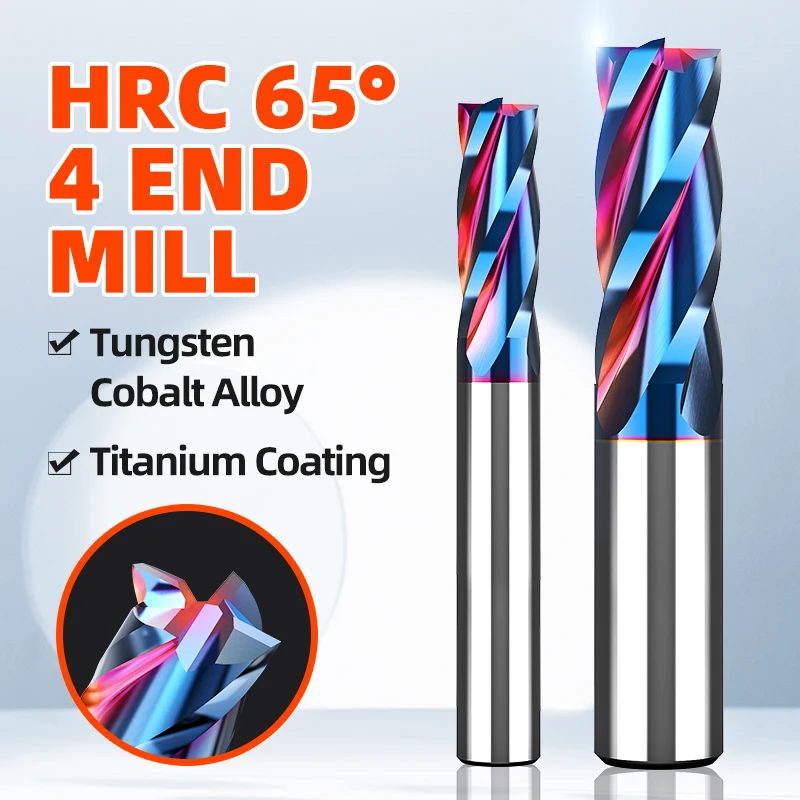 HUHAO End Mill For Metal CNC Milling Cutter 4 Flutes HRC65 EndMills Carbide Steel Drill Bits Cutting Tools Spiral Router Bits