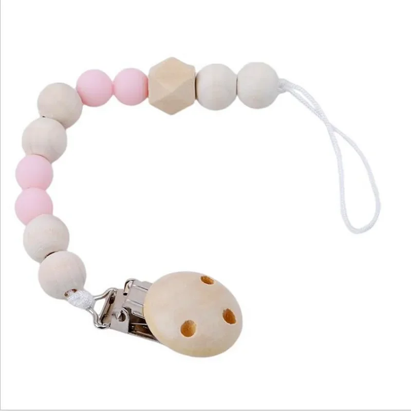 Baby Infant Toddler Dummy Pacifier Safety Wooden Plastic Soother Nipple Clip Chain Holder Strap Baby Chew Teether Teething pacifier chain