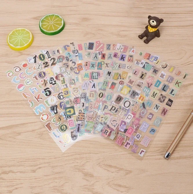 6 blätter/lot Englisch Alphabet Anzahl Retro Aufkleber Album Tagebuch Dekoration DIY Dekorative Aufkleber Handgemachte Aufkleber Scrapbooking