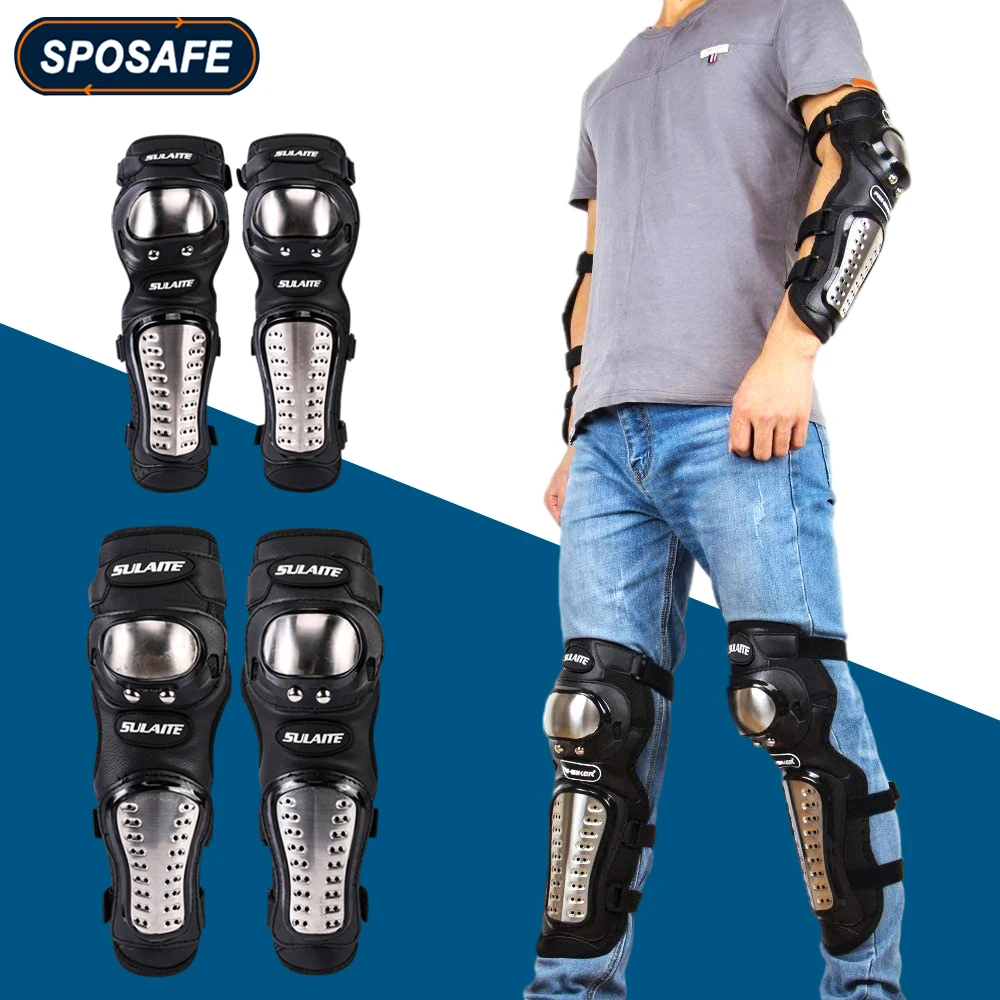 Adult Motorcycle Knee Pads Stainless Steel Motocross Shin Guards MTB Protector 