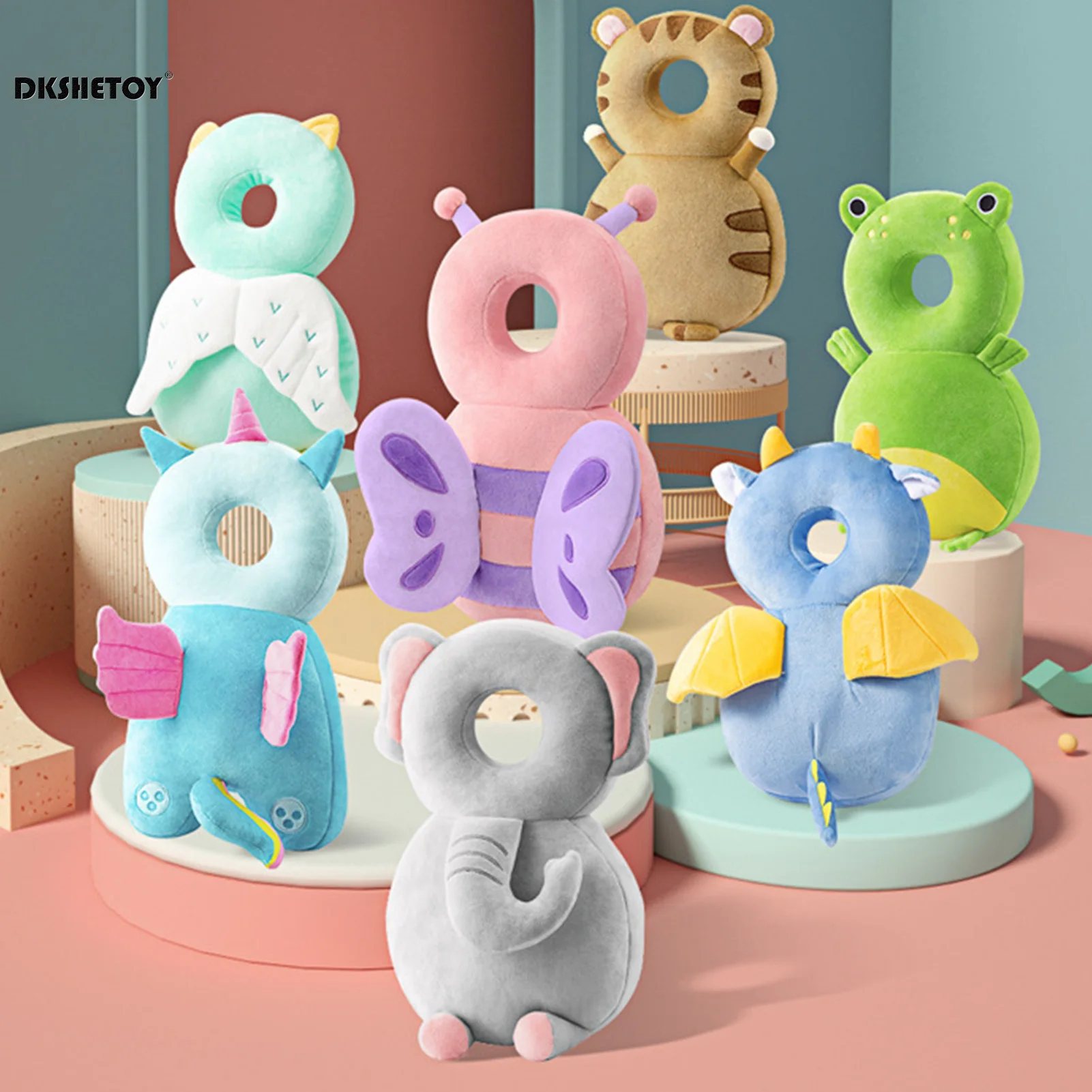 Baby Walkers Head Protection Cushion Animals Plush Pad Adjustable Straps Baby Protective Pad Showering Gift for Toddler Baby 4