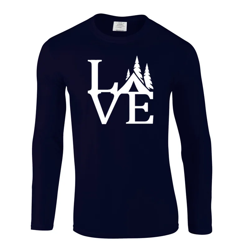 

autumn LOVE Tent Camping long Sleeve T Shirt O-Neck Men T-Shirt Simple Tops Homme T Shirts custom made