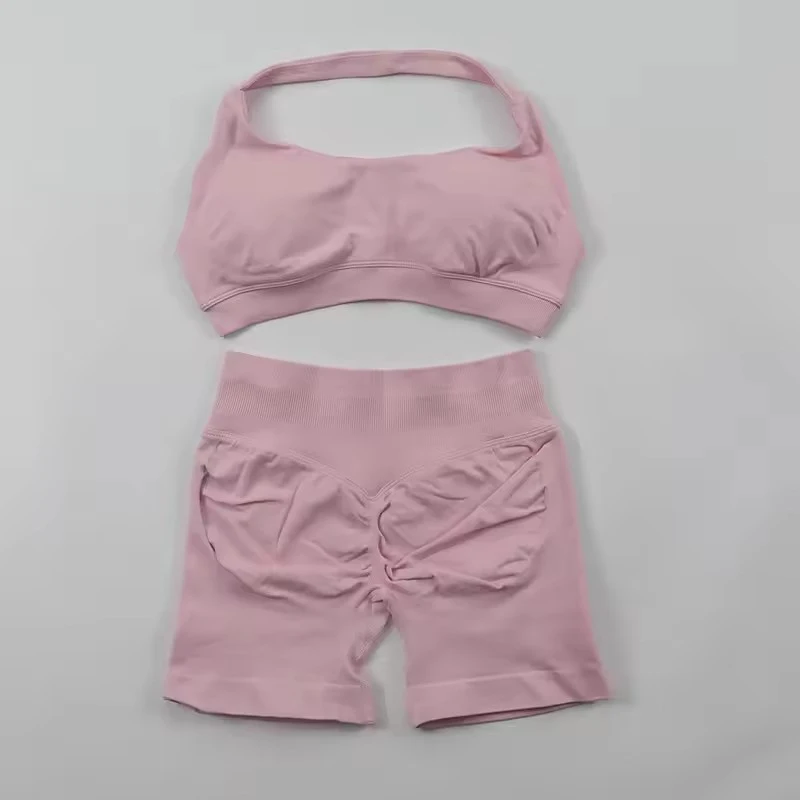 Impact Shorts Set 2 Pieces Seamless Yoga Set Workout Tracksuit Halter Yoga Top And Sports Short Suits Sportswear Fitness Gym Set 2