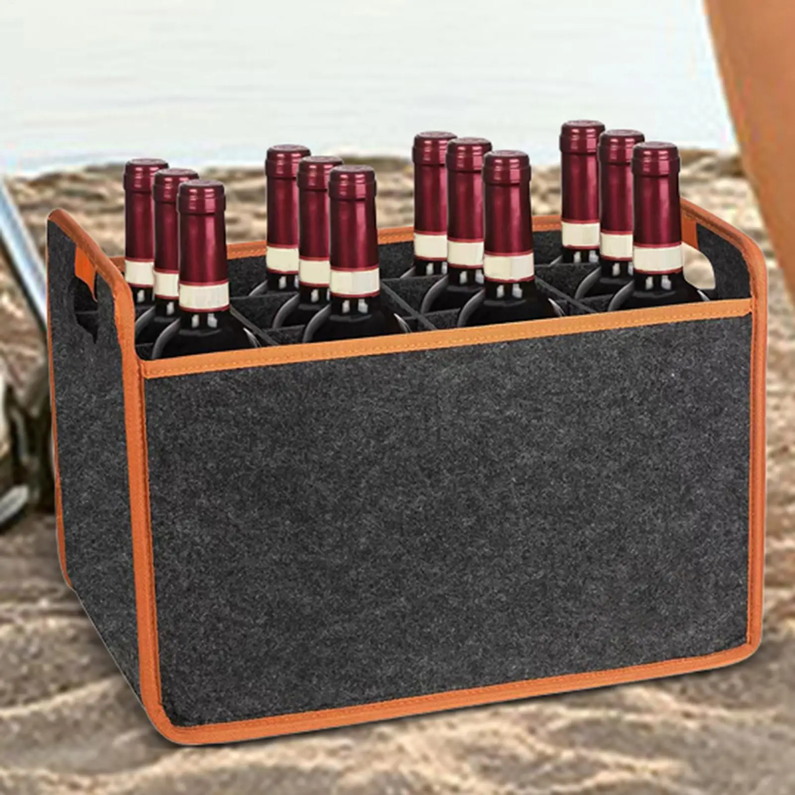 Wine Travel Bag 12-Bottle Felt Wine Carrier Storage Box with Divider Liquor Bottle Tote with Comfort Handle Portable Wine Tote