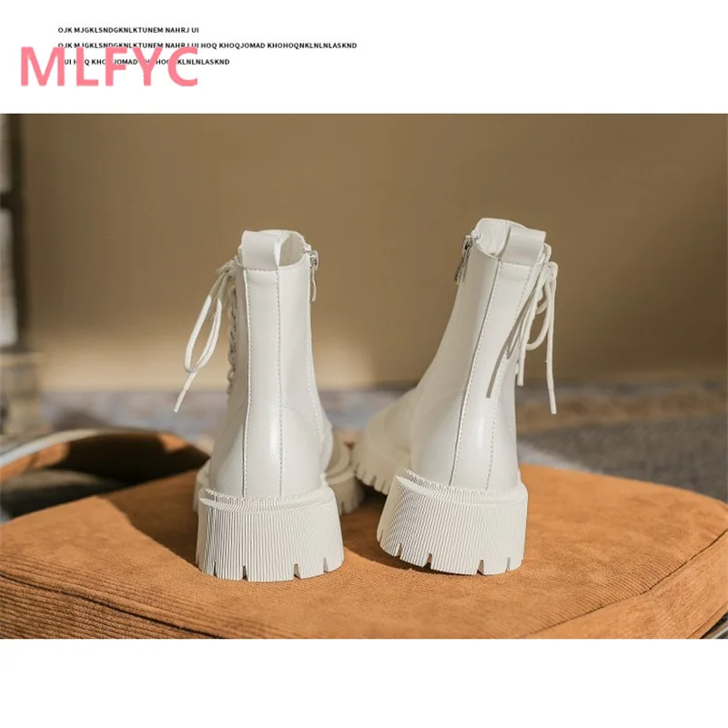 British style women's boots autumn and winter new single boot net red motorcycle slimming thick soles with short heels for women