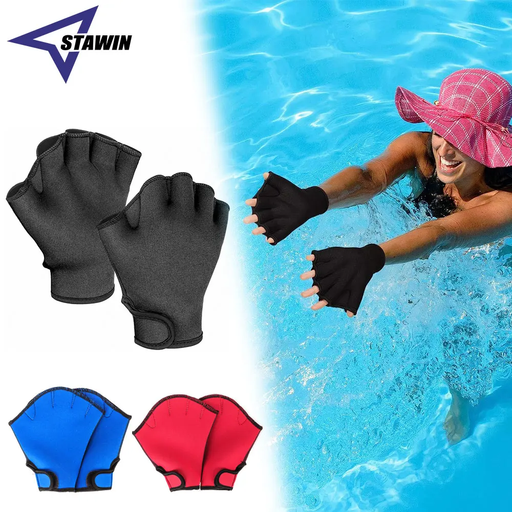 Aquatic Gloves for Helping Upper Body Resistance, Webbed Swim Gloves Well Stitching, Aquatic Fitness Water Resistance Training 1 pair swimming gloves webbed fitness water resistance training gloves silicon swimming diving glove swim training mittens