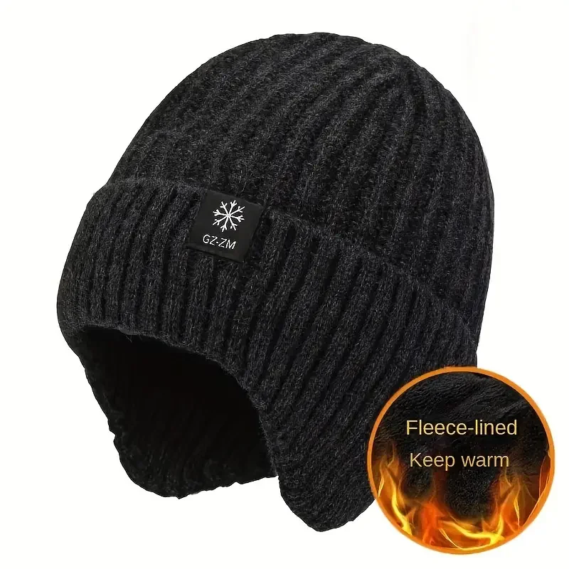 Men's Autumn/Winter Hat+Scarf Winter Warm Ear Protection Set Thick Knitted Wool Breathable Solid Color Hat