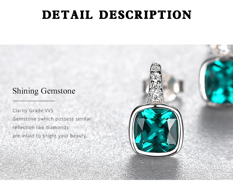 Orecchini per ragazze con pietre preziose quadrate verde smeraldo Accessori da donna in argento sterling per ragazze di Natale_voghion.com