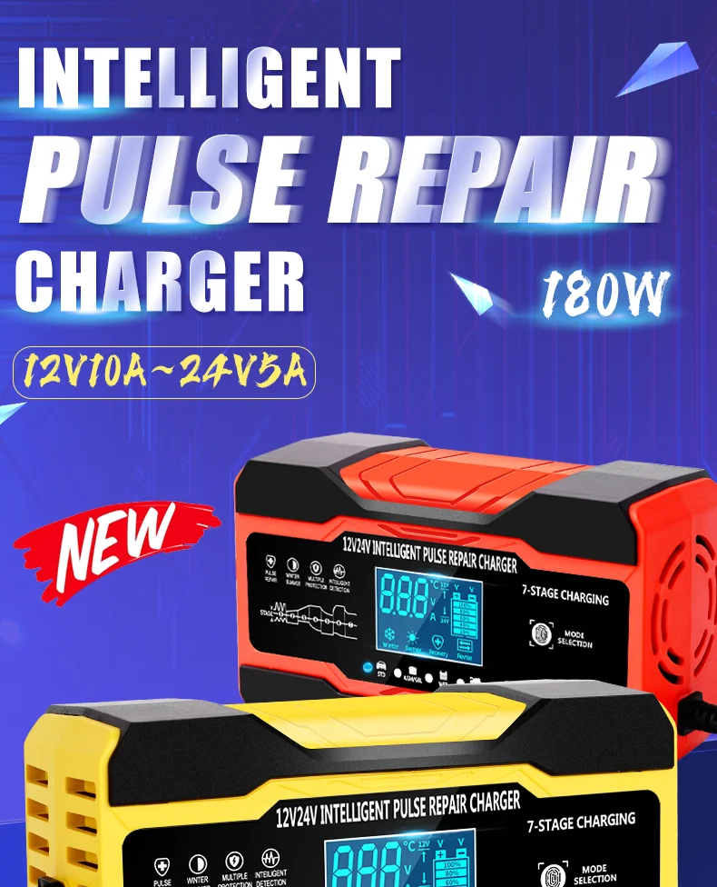 12V-24V Autobatterie ladegerät voll automatisch 12V 10a digitales Autobatterie ladegerät Impuls reparatur für Agm Gel nasse Blei Säure – Detail 1