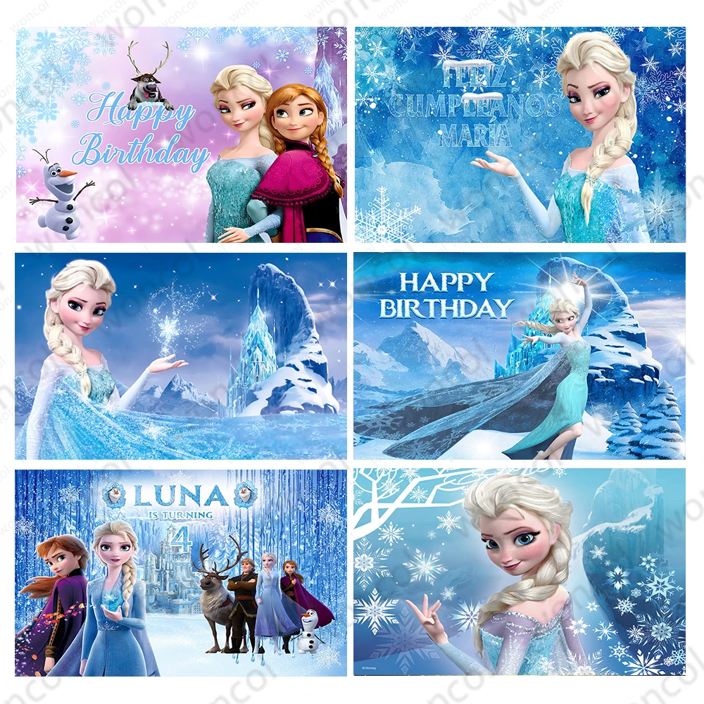 

Frozen Anna Elsa Backdrop Girls Birthday Baby Shower Photo Backdrop Disney Princess Theme Decor Banner Poster Photocall Props