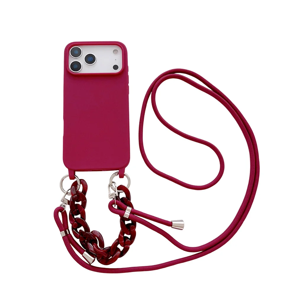 Elegant Crossbody Lanyard Marble Acrylic Chain Phone Case with Soft Matte Finish