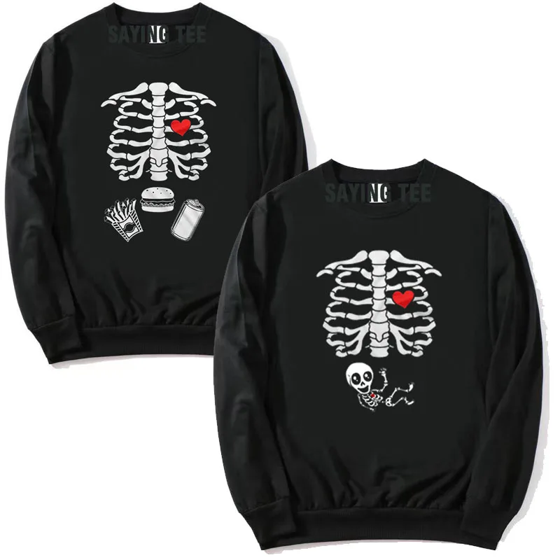 Mutterschaft Halloween Skelett T-Shirts Paar Röntgen Baby Schwangerschaft Pullower Pullover Herren Burger Essen Schwangerschaft Ankündigung Top