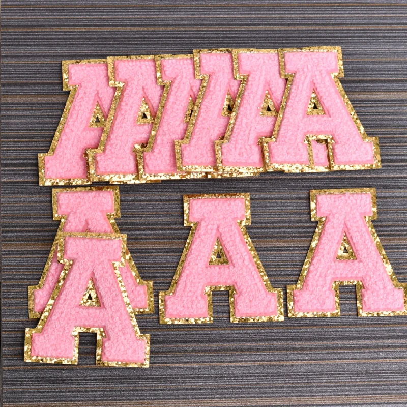 6.5cm Pink English Letters Patches For Clothing Iron on Patch Embroidery Clothes Applique Supplies