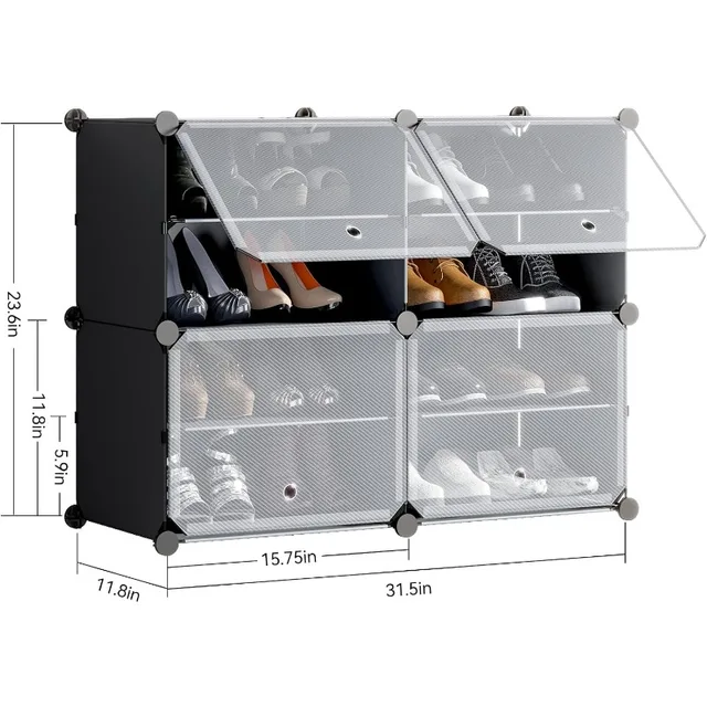 UNZIPE Shoe Rack Cabinet, 8-Tier Shoe Storage Organizer for Entryway, 16 Pairs Plastic Shoe Shelves with Door DIY Freestanding Shoes Tower with