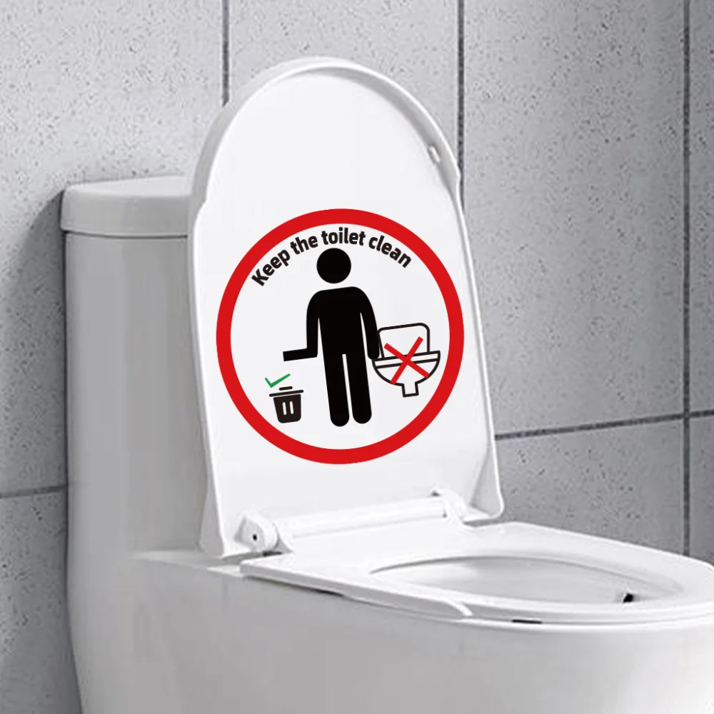 Toilet Stickers Creative English Sign Toilet Sticker Toilet Decoration Keep The Clean Sticker with Pattern Restroom Decor