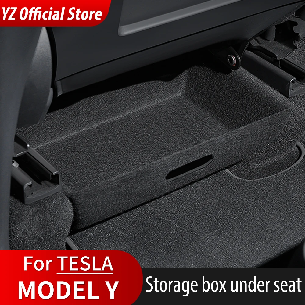 Jawjut Tesla Model Y Accessories Front Under seat Storage Organizer,  Felt-Textured Hidden Storage Tray Box